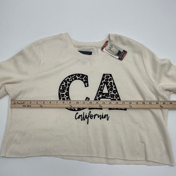 New STATE OF MINE Cropped Sweatshirt Cream Soft Fleece California Women's Sz XL - Picture 5 of 6